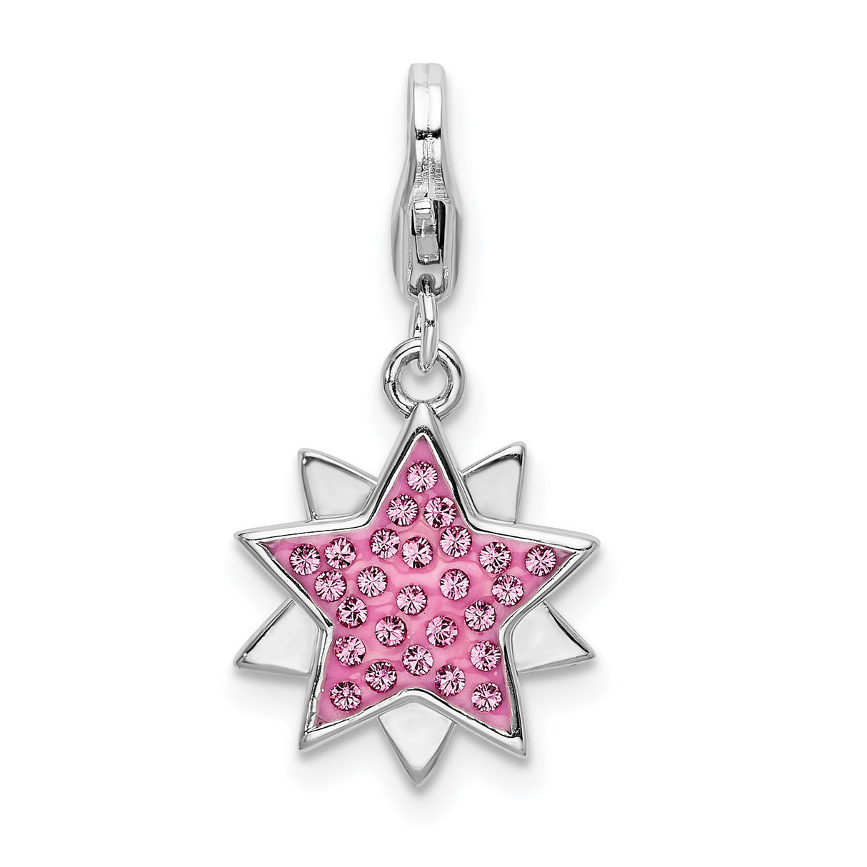 Pink Swarovski Star Lobster Clasp Charm Pendant in Real 925 Sterling Silver