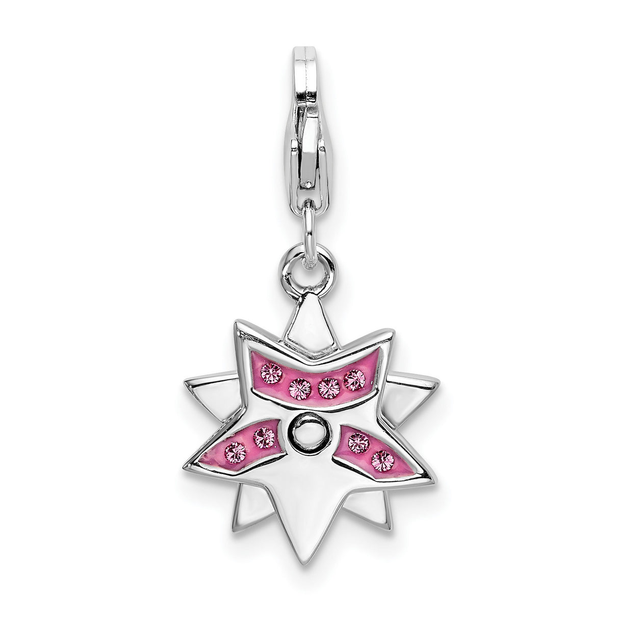 Pink Swarovski Star Lobster Clasp Charm Pendant in Real 925 Sterling Silver