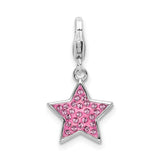 Pink Swarovski Star Lobster Clasp Charm Pendant in Real 925 Sterling Silver