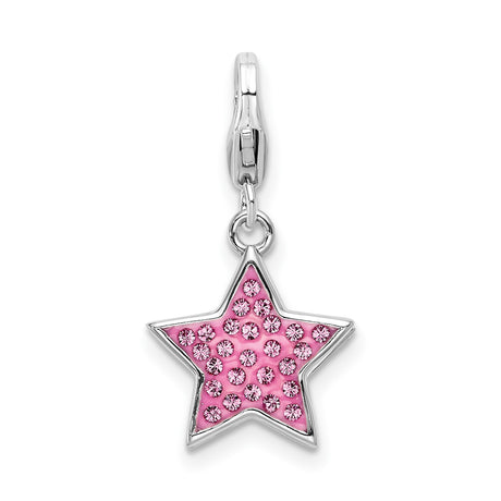 Pink Swarovski Star Lobster Clasp Charm Pendant in Real 925 Sterling Silver