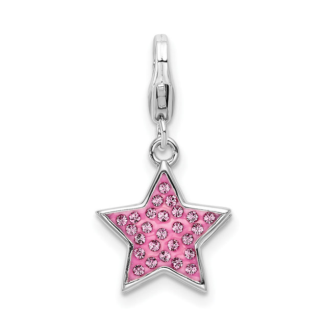 Pink Swarovski Star Lobster Clasp Charm Pendant in Real 925 Sterling Silver