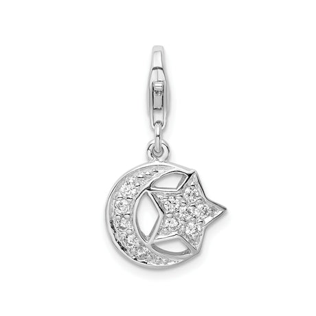 Sterling Silver Crescent Moon and Star Pendant with Cubic Zirconia Accents, Islamic Spiritual Jewelry