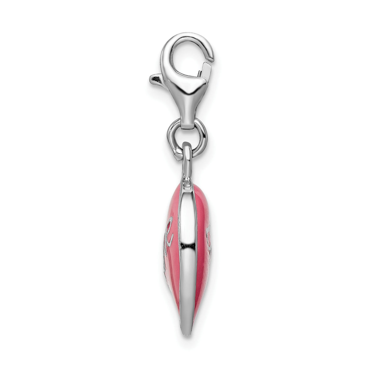 Sterling Silver Heart Charm with Pink Enamel and Love Script, Romantic Pendant for Women