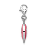 Sterling Silver Heart Charm with Pink Enamel and Love Script, Romantic Pendant for Women