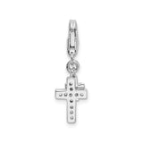 Sterling Silver Cross Pendant with Polished Cubic Zirconia, Modern Christian Design