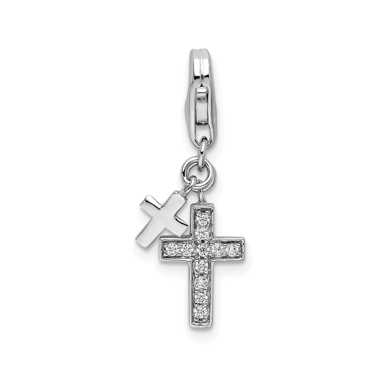 Sterling Silver Cross Pendant with Polished Cubic Zirconia, Modern Christian Design