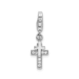 Sterling Silver Cross Pendant with Polished Cubic Zirconia, Modern Christian Design