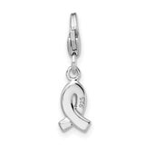 Sterling Silver Awareness Ribbon Pendant with Clear Crystal Accents, Support Symbol Jewelry