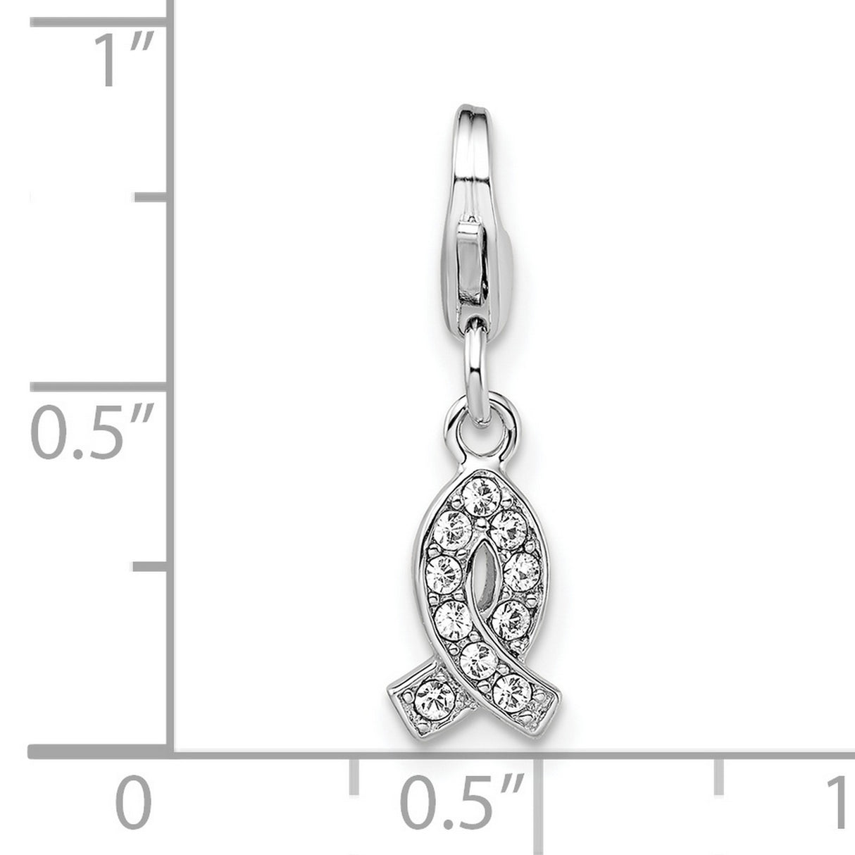 Sterling Silver Awareness Ribbon Pendant with Clear Crystal Accents, Support Symbol Jewelry