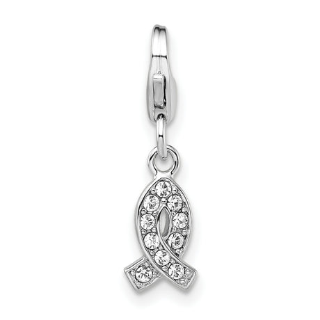 Sterling Silver Awareness Ribbon Pendant with Clear Crystal Accents, Support Symbol Jewelry