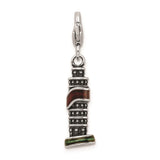 Sterling Silver Pendant with Leaning Tower of Pisa Design and Red and Green Enamel Accents