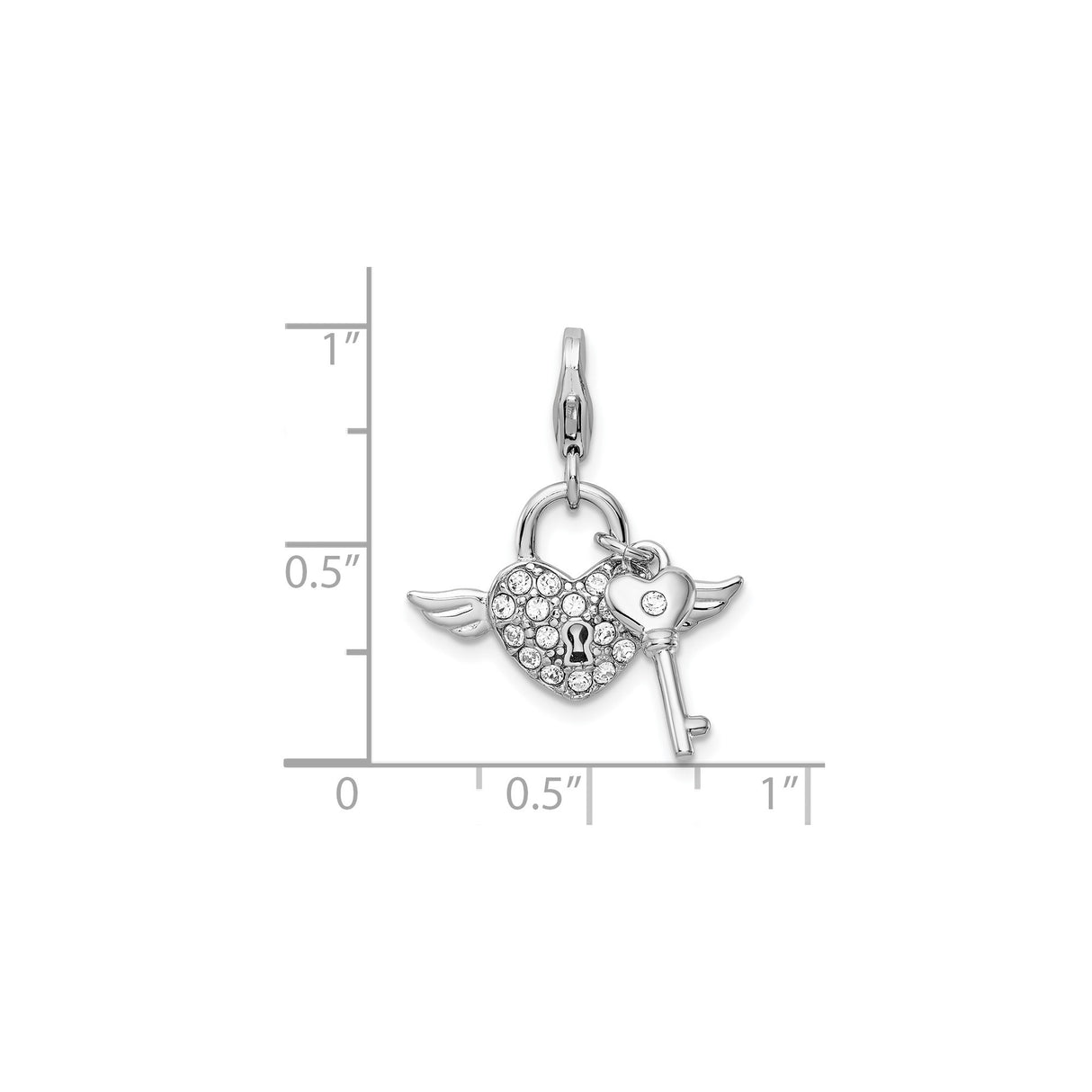 Sterling Silver Heart Lock and Key Pendant with Red Enamel and Wings, Crystal Accent