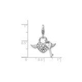 Sterling Silver Heart Lock and Key Pendant with Red Enamel and Wings, Crystal Accent