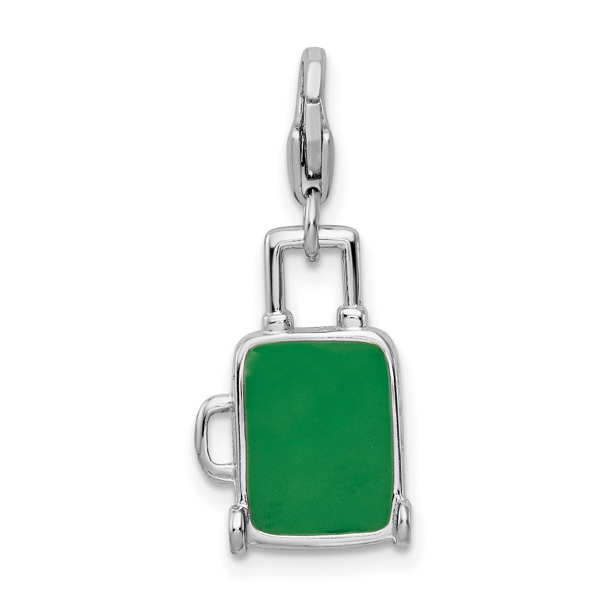 Sterling Silver Suitcase Charm Pendant, Brazil Flag Enamel, Travel Theme Jewelry for Women