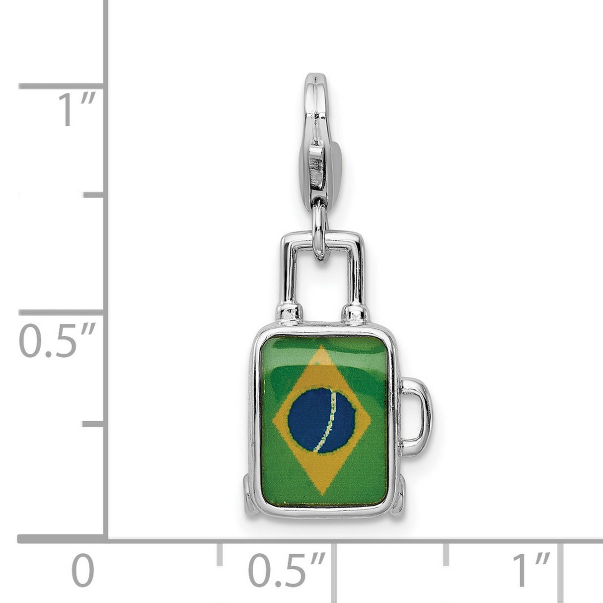 Sterling Silver Suitcase Charm Pendant, Brazil Flag Enamel, Travel Theme Jewelry for Women
