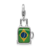 Sterling Silver Suitcase Charm Pendant, Brazil Flag Enamel, Travel Theme Jewelry for Women