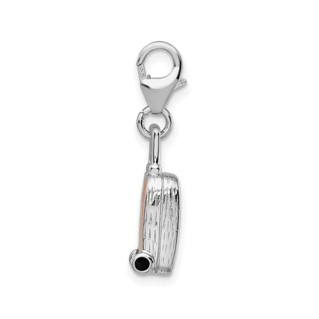Sterling Silver Suitcase Charm Pendant with Canadian Flag and Maple Leaf Design, Travel Theme