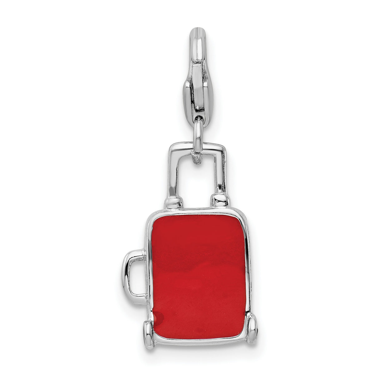 Sterling Silver Suitcase Charm Pendant with Canadian Flag and Maple Leaf Design, Travel Theme