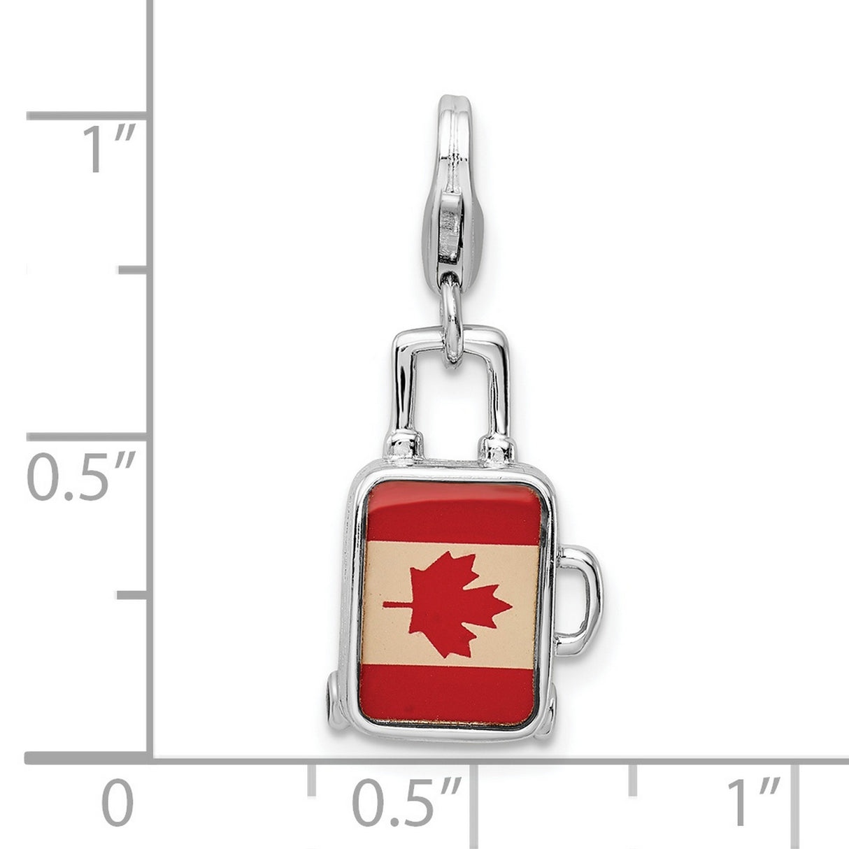 Sterling Silver Suitcase Charm Pendant with Canadian Flag and Maple Leaf Design, Travel Theme