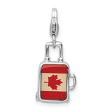 Sterling Silver Suitcase Charm Pendant with Canadian Flag and Maple Leaf Design, Travel Theme