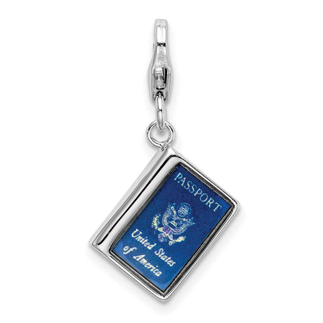 Sterling Silver Passport Charm with Enamel Design, Travel and National Pride Theme