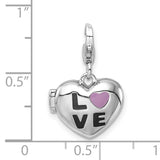 Enameled LOVE Heart Locket Lobster Clasp Charm Pendant in Real 925 Sterling Silver