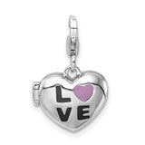 Enameled LOVE Heart Locket Lobster Clasp Charm Pendant in Real 925 Sterling Silver