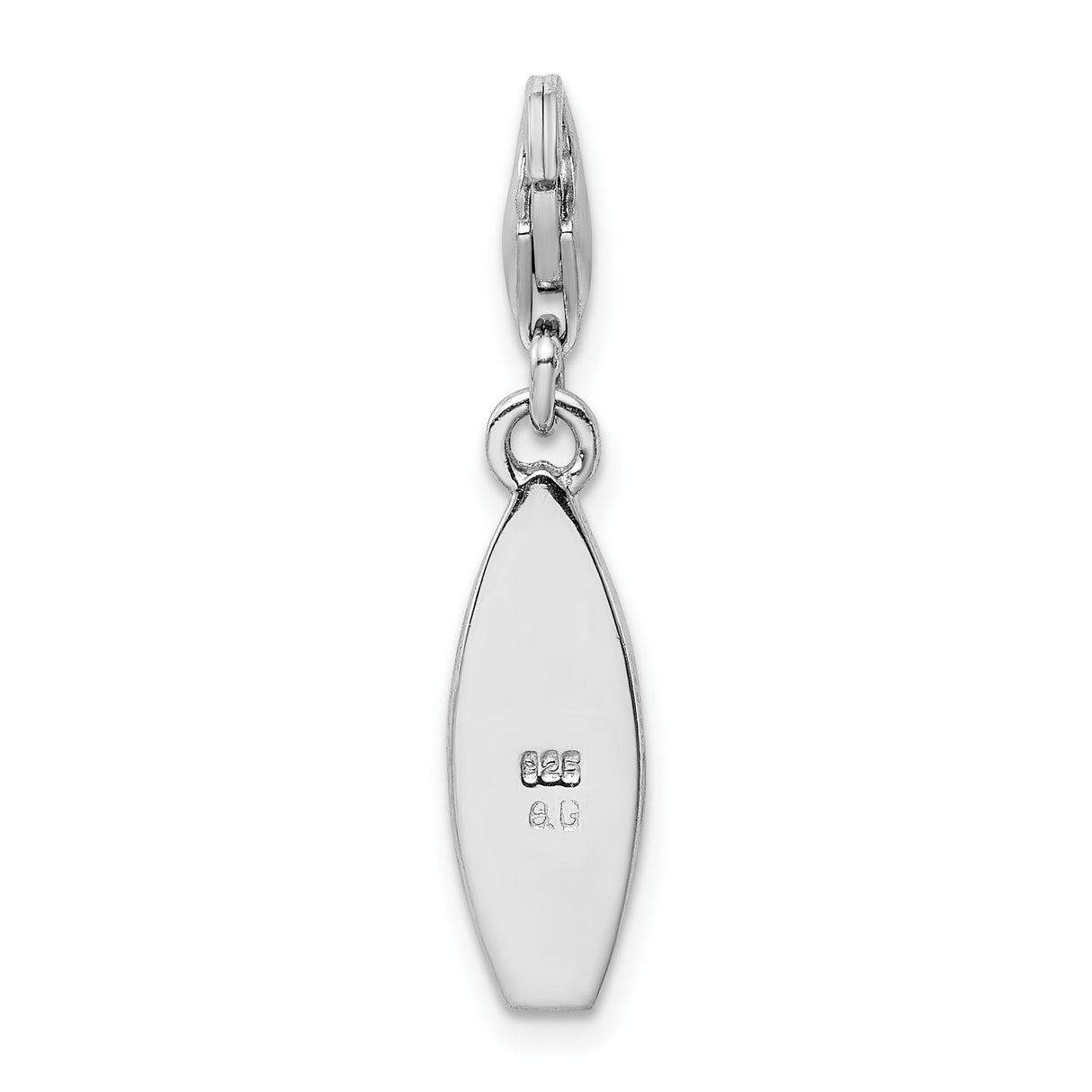 Sterling Silver Surfboard Charm with Orange Red Enamel Hibiscus Flower Design