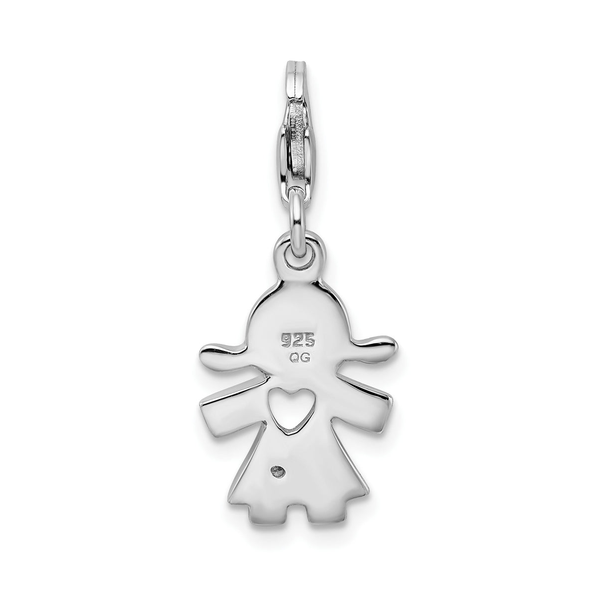 Sterling Silver Girl Shaped Pendant with Cutout Heart and Star, Cubic Zirconia Accent, Family-Inspired Design