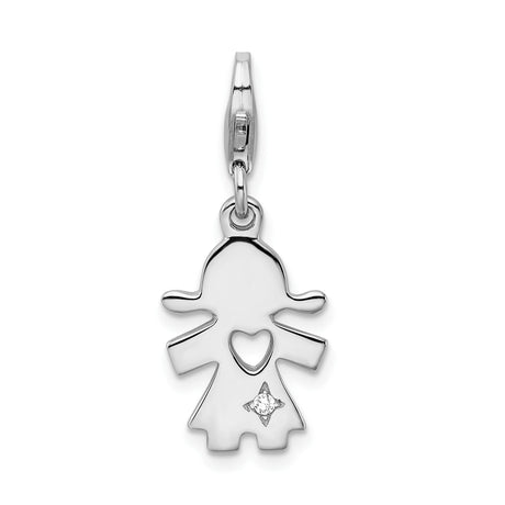 Sterling Silver Girl Shaped Pendant with Cutout Heart and Star, Cubic Zirconia Accent, Family-Inspired Design