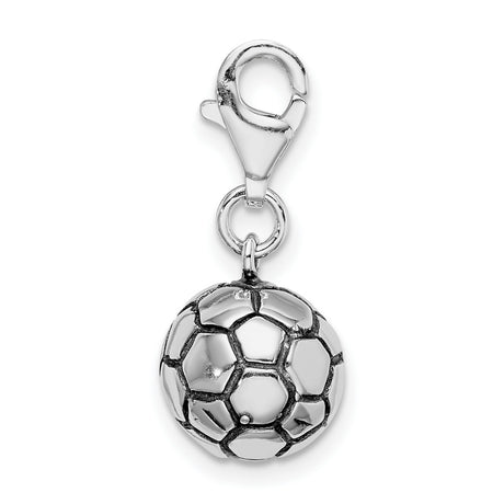Sterling Silver Soccer Ball Charm Pendant with Lobster Clasp, 3D Sports Theme