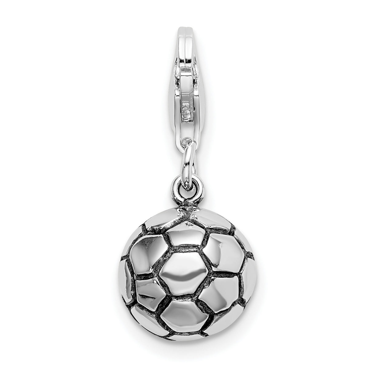 Sterling Silver Soccer Ball Charm Pendant with Lobster Clasp, 3D Sports Theme