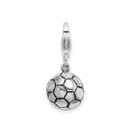 Sterling Silver Soccer Ball Charm Pendant with Lobster Clasp, 3D Sports Theme