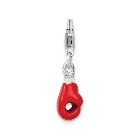 Sterling Silver Boxing Glove Charm with Red Enamel, Lobster Clasp, Motivational Unisex Jewelry