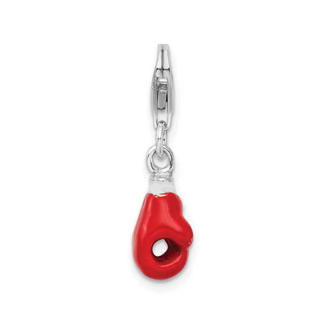Sterling Silver Boxing Glove Charm with Red Enamel, Lobster Clasp, Motivational Unisex Jewelry