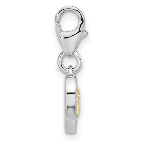 Gold Plated Polished CZ MOM Heart with Fancy Lobster Clasp Charm Pendant in Real 925 Sterling SIlver