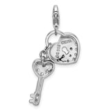 Sterling Silver Heart and Key Pendant with Cubic Zirconia, Symbol of Love and Commitment