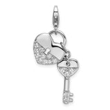 Sterling Silver Heart and Key Pendant with Cubic Zirconia, Symbol of Love and Commitment