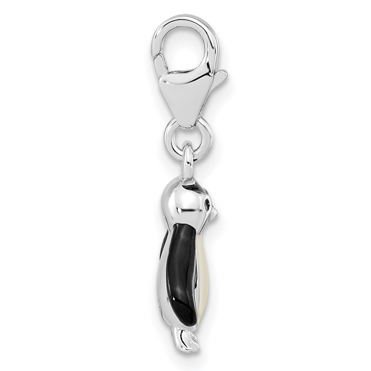Polished 3-D Glitter Enameled Penguin Fancy Lobster Clasp Charm Pendant in Real 925 Sterling Silver