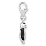Polished 3-D Glitter Enameled Penguin Fancy Lobster Clasp Charm Pendant in Real 925 Sterling Silver