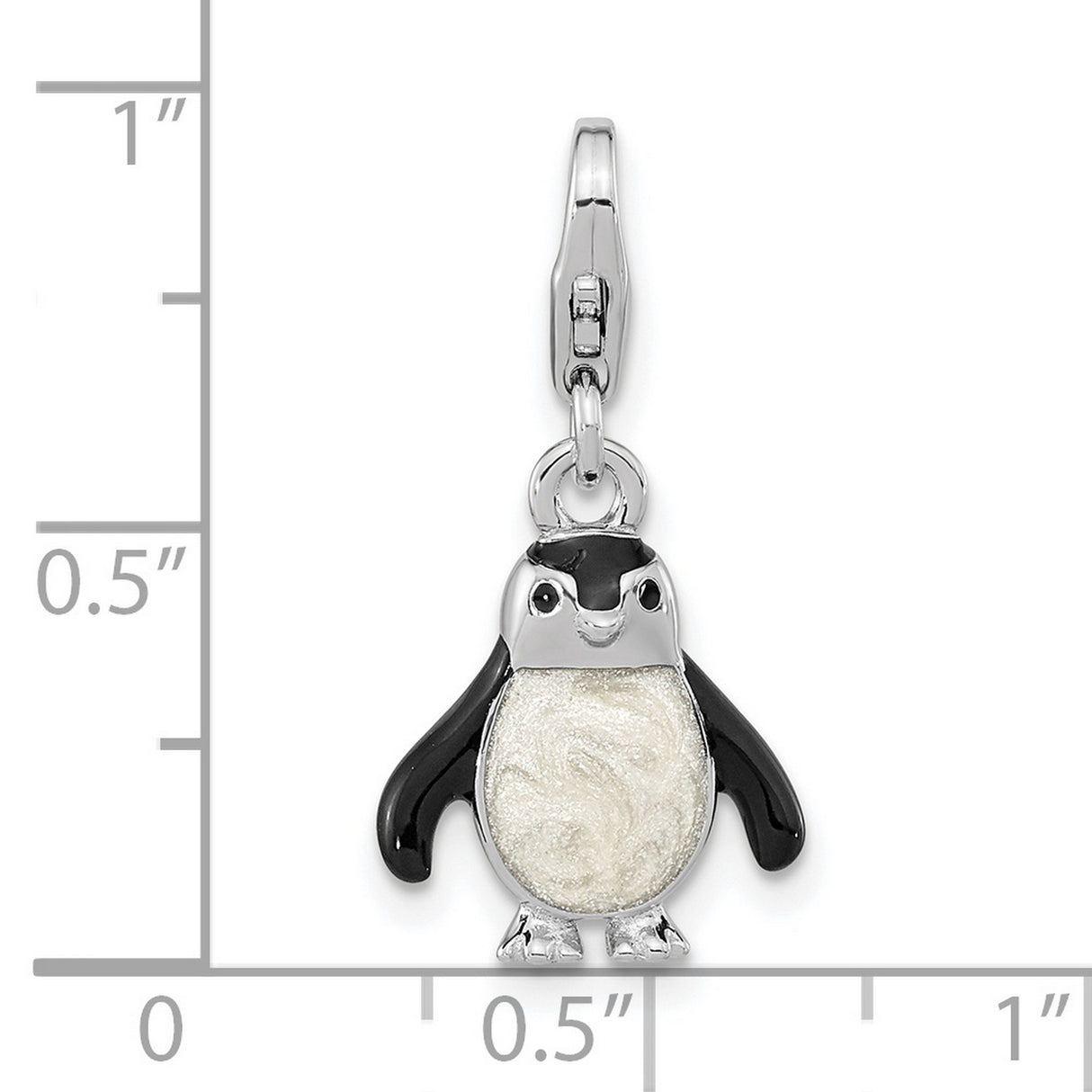 Polished 3-D Glitter Enameled Penguin Fancy Lobster Clasp Charm Pendant in Real 925 Sterling Silver