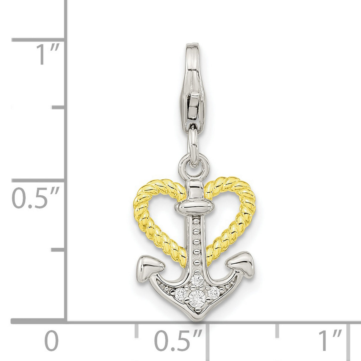 CZ Heart and Anchor with Fancy Lobster Clasp Charm Pendant in Real 925 Sterling SIlver