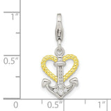 CZ Heart and Anchor with Fancy Lobster Clasp Charm Pendant in Real 925 Sterling SIlver