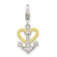 CZ Heart and Anchor with Fancy Lobster Clasp Charm Pendant in Real 925 Sterling SIlver