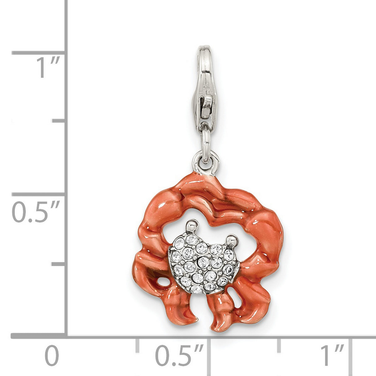 Sterling Silver Crab Pendant with Red Enamel and Crystal Accents, Zodiac Cancer Charm