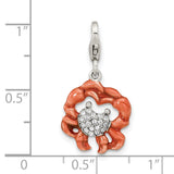 Sterling Silver Crab Pendant with Red Enamel and Crystal Accents, Zodiac Cancer Charm