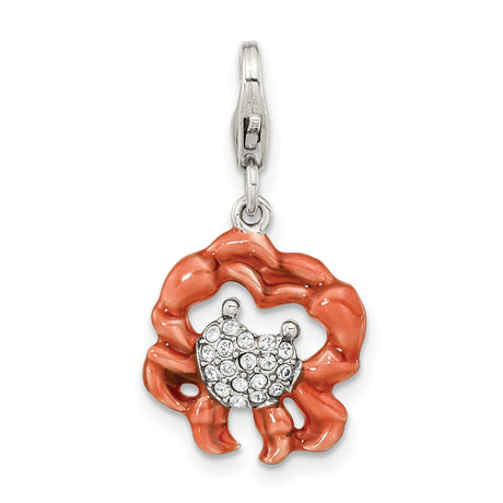 Sterling Silver Crab Pendant with Red Enamel and Crystal Accents, Zodiac Cancer Charm