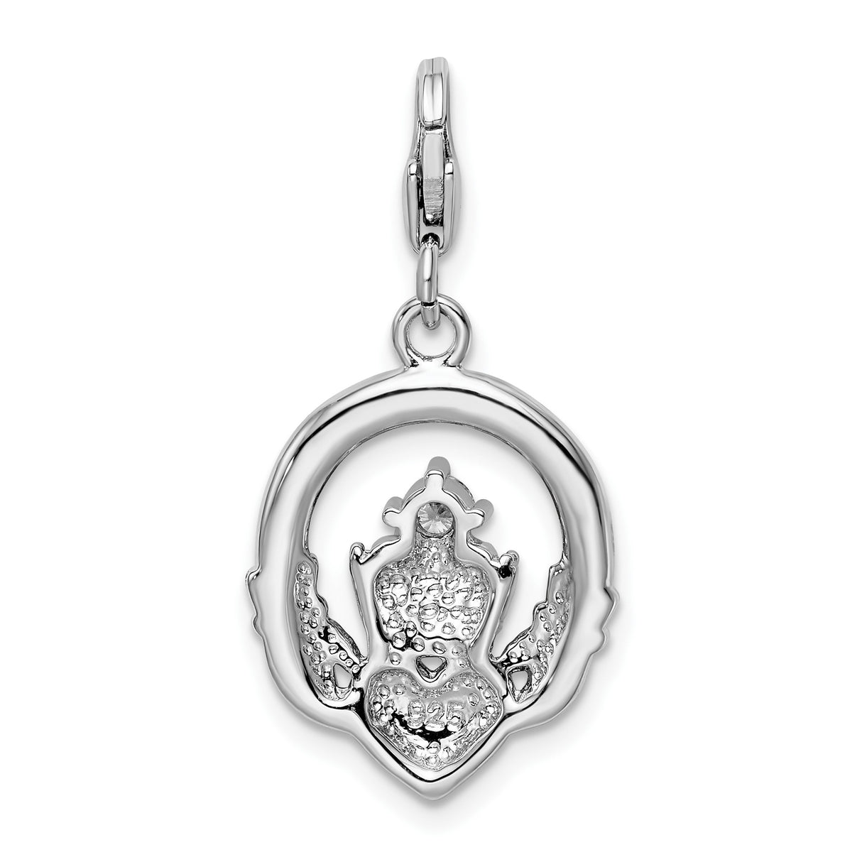 Sterling Silver Claddagh Pendant with Cubic Zirconia, Irish Love Loyalty Friendship Symbol