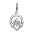 Sterling Silver Claddagh Pendant with Cubic Zirconia, Irish Love Loyalty Friendship Symbol