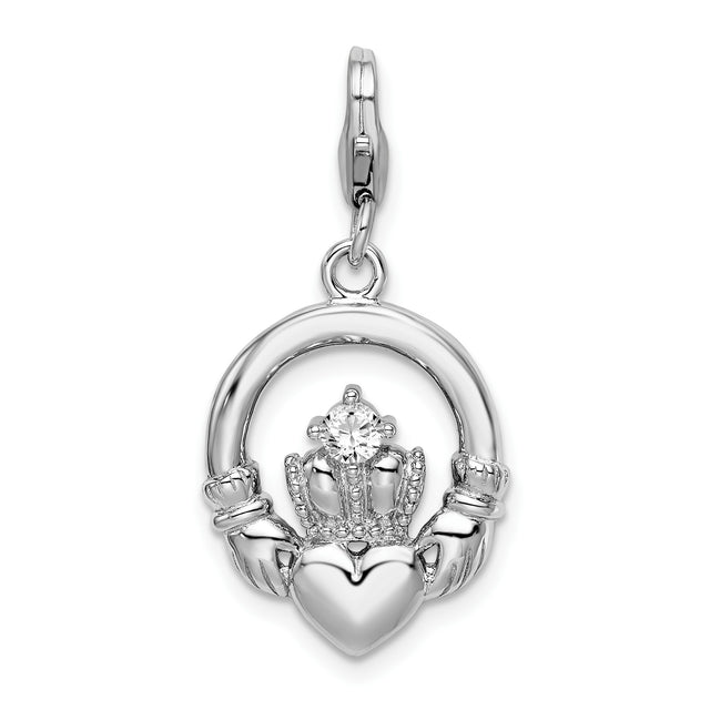 Sterling Silver Claddagh Pendant with Cubic Zirconia, Irish Love Loyalty Friendship Symbol